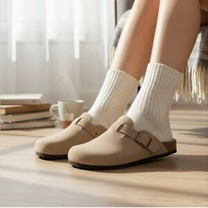 Kidmi Unisex Suede Slipper Mule Potato Shoe Clogs, Taupe Beige, Size 41